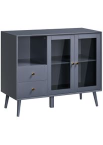 HOMCOM Elegant Storage Cabinet with Glass Doors 2 Drawers Open Shelf for Living Room Hallway Grey | Aosom Ireland