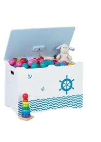 Relaxdays - Coffre à jouets, motif maritime, malle de jeux, couvercle, HxLxP : 40x60x34 cm, mdf, bac peluches, bleu-blanc