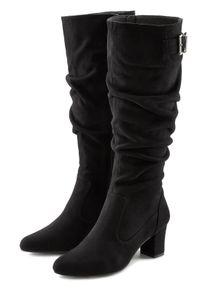 Lascana Stiefel, Slouchy Boots mit Langschaft Und Zierschnalle Vegan Schwarz, Größe 42