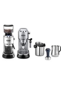De'Longhi De'longhi Siebträgermaschine »eckg6821.M«, Inkl. Kaffeemühle, Tamper, Abschlagbox+ Kännchen: Wert Uvp € 338,- silberfarben, Barista Bundle:...