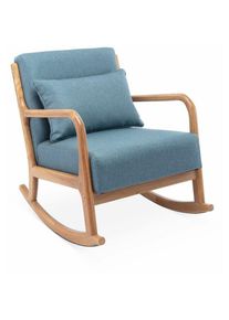 Fauteuil à bascule design en bois et tissu. 1 place. rocking chair scandinave. bleu - Bleu