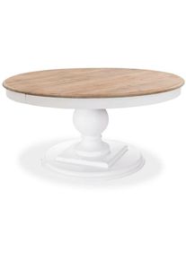 Intensedeco - Table ronde extensible en bois massif Héloïse Bois naturel et pied blanc - Blanc
