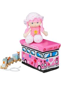 Caisse à jouets pliant, Motif, boîte de rangement avec espace & couvercle, rembourré, 27x40x25 cm, rose - Relaxdays