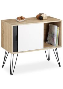 Commode retro design en bois et métal années 60 sideboard meuble rangement scandinave HxlxP: 70 x 80 x 40 cm, noir blanc - Relaxdays