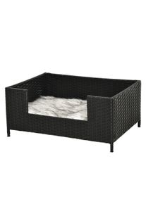 PawHut Rattan Dog Bed Black Hand-knitted Metal Frame Small Animal Sofa with Washable Cushion Luxury Pet Furniture | Aosom Ireland