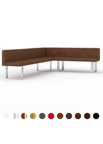 Premiun Eckpolster Sitzbank nougatbraun handgemacht edel und wertbeständig Glas Tisch zum konfigurieren Aachen ricon manufaktur Silber Blattmetall