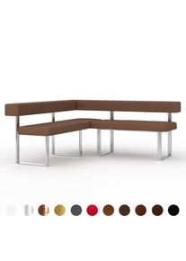 Premiun Eckpolster Sitzbank nougatbraun handgemacht edel und wertbeständig Glas Tisch zum konfigurieren Aachen ricon manufaktur Silber Blattmetall