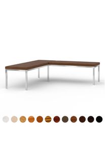 Premiun Eckpolster Sitzbank nougatbraun handgemacht edel und wertbeständig Glas Tisch zum konfigurieren Aachen ricon manufaktur Silber Blattmetall