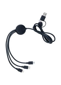 Opladningskabel reklameartikler: '6-i-1 kabel i RCS genanvendt ...' - sort - Genbrugt ABS - som reklameartikler få logo trykt på mod merpris (1 stk/