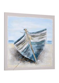 HOMCOM Hand-Painted Canvas Wall Art Blue Boat Beach Scene Decor for Living Room Bedroom 90x90cm | Aosom Ireland
