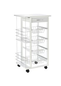 HOMCOM Kitchen Island Cart White with 4 Baskets 2 Racks Drawer Multi-Use Food Storage | Aosom Ireland