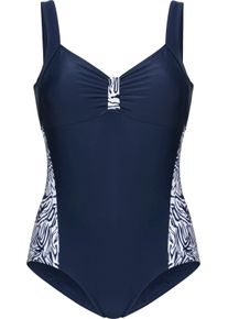 Damen Badeanzug mit Eins&auml;tzen im Zebra-Dessin marine-wei&szlig;-bedruckt Gr&ouml;&szlig;e 50B