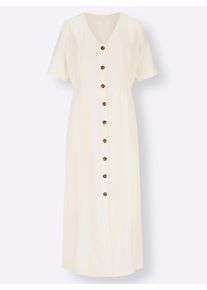 Damen Sommerkleid Kn&ouml;pfe in Horn-Optik in champagner ,Gr&ouml;&szlig;e 36, WITT, 55% Leinen, 45% Viskose