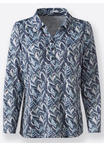 Dames Poloshirt met print rondom in donkerblauw geprint ,maat 38, WITT, 95% Polyester, 5% Elastan