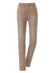 Dames Comfortjeans met geribde comfortband van tricot in sesam ,maat 36, WITT, 76% Katoen, 22% Polyester, 2% Elastan