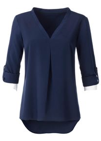Damen Longbluse mit verl&auml;ngertem R&uuml;ckenteil in blau ,Gr&ouml;&szlig;e 38, WITT, 100% Polyester