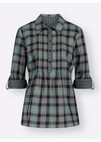 Dames Blouse met lange mouwen en biezen, geruit in jade geruit ,maat 36, WITT, 100% Katoen
