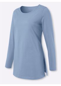 Dames Shirt met lange mouwen en hoge zijsplitten in bleu ,maat 38, WITT, 100% Katoen