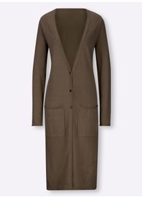 Heine Dames Lang vest met zijsplitten in olijf ,maat 34, Witt, 100% Katoen