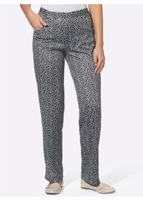 Dames Jerseybroek met zijzakken in zwart gedessineerd ,maat 44, WITT, 100% Polyester