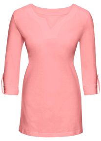 Dames Lang shirt met opstroopbare mouwen in apricot ,maat 38, WITT, 100% Katoen