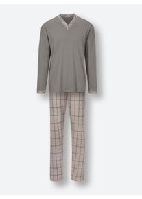 Götting Heren Pyjama in taupe geruit ,maat 46, Witt, 100% Katoen