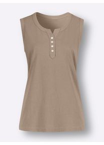 Dames Tanktop met knopen in parelmoerlook in sesam ,maat 38, WITT, 100% Katoen