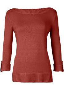 Dames Pullover met 3/4-mouwen met siertrensje in roestrood ,maat 36, WITT, 50% Katoen, 50% Polyacryl