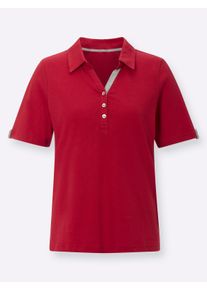 Dames Poloshirt met siertrensje in rood ,maat 36, WITT, 50% Katoen, 50% Modal