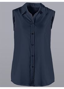 Dames Mouwloze blouse met overhemdkraag in marine ,maat 38, WITT, 100% Polyester