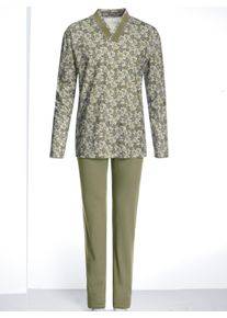 Götting Heren Pyjama in groen geprint ,maat 46, Witt, 100% Katoen