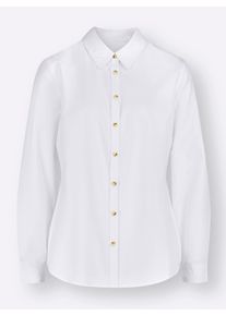 Dames Blouse met lange mouwen en knopen in hoornlook, onderhoudsarm in wit ,maat 36, WITT, 50% Katoen, 50% Polyester