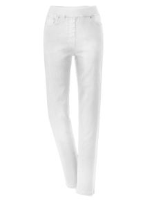 Dames Comfortjeans met geribde comfortband van tricot in wit ,maat 36, WITT, 76% Katoen, 22% Polyester, 2% Elastan