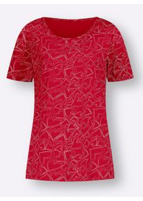 Dames T-shirt met hartjesdessin in aardbei bedrukt ,maat 38, WITT, 100% Katoen