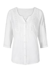Dames Katoenen blouse met biezen en kanten details in wit ,maat 36, WITT, 100% Katoen
