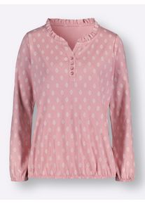 Dames Shirt met lange mouwen en ruches in hortensia/ecru bedrukt ,maat 36, WITT, 50% Katoen, 50% Modal
