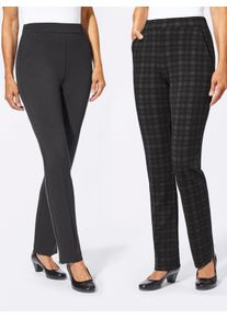 Dames Jerseybroek in set van 2, geruit en effen in grijs + grijs geruit ,maat 38, WITT, 95% Polyester, 5% Elastan