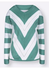 Dames Pullover met V-hals en ajourpatroon in salie gedessineerd ,maat 38, WITT, 100% Polyacryl
