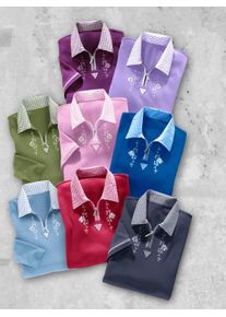 Dames Poloshirt met paspels in ruitdessin in lavendel ,maat 38, WITT, 100% Katoen
