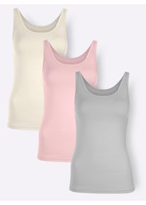 wäschepur Dames Mouwloze top in zilverkleurig + roze + champagne ,maat 36/38, Witt, 95% Katoen, 5% Elastan