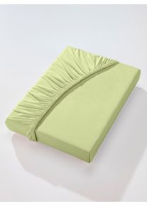 Biberna unisex Hoeslaken in lindegroen ,maat 1 st. 90x190 - 100x220 cm, Witt, 97% Katoen, 3% Elastan