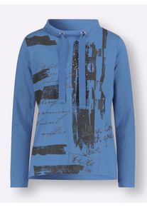 Dames Sweatshirt met grafische print in middenblauw ,maat 40, WITT, 50% Katoen, 50% Polyester