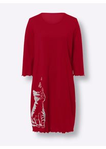 Dames Nachthemd met kattenprint in rood ,maat 36/38, WITT, 100% Katoen