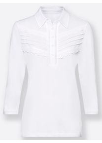 Dames Poloshirt met sierbiezen in wit ,maat 38, WITT, 50% Katoen, 50% Modal