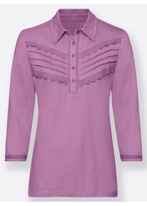 Dames Poloshirt met sierbiezen in orchidee ,maat 38, WITT, 50% Katoen, 50% Modal