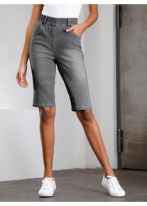 Dames Jeansbermuda met hoge comfortband rondom in grey-denim ,maat 38, WITT, 81% Katoen, 17% Polyester, 2% Elastan