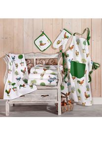 unisex keukenset in wit/groen ,maat 50x70 cm, 2 - Halflinnen theedoeken, WITT, 50% Katoen, 50% Linnen