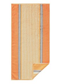 Caw&ouml; unisex Handdoek in apricot gestreept ,maat 16x22 cm - 2 washandjes, Witt, 100% Katoen