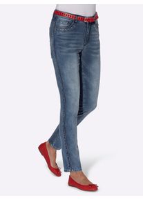 Dames Jeans met sieroogjes op de zakken in blue-stonewashed ,maat 36, WITT, 79% Katoen, 19% Polyester, 2% Elastan