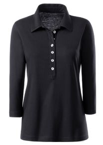 Dames Poloshirt met lange knoopsluiting in zwart ,maat 36, WITT, 50% Katoen, 50% Modal